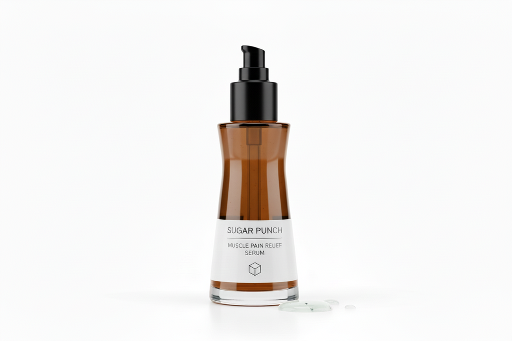 Put Sugar Punch Muscle pain relief serum on label