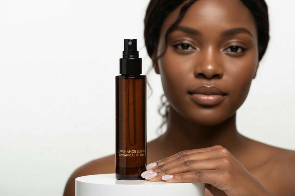 Serum is clear with green bottle on African American 